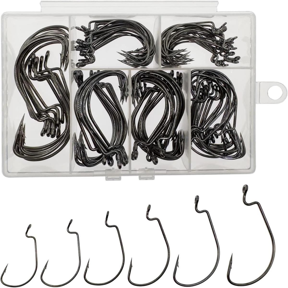 110pcs Bass Hooks Fishing, 6 Sizes Fishing Hooks Freshwater