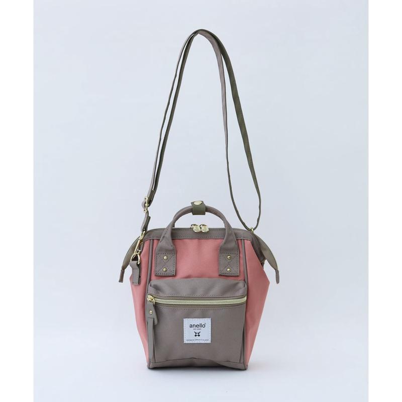 Anello Cross Bottle Kuchigane 2 Way Micro Shoulder Bag (Pink/Beige)