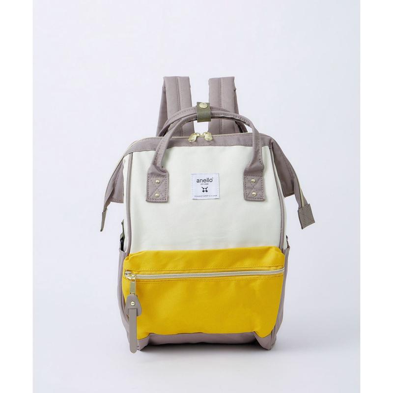 Anello Cross Bottle Kuchigane Backpack S (White/Mustard/Beige)