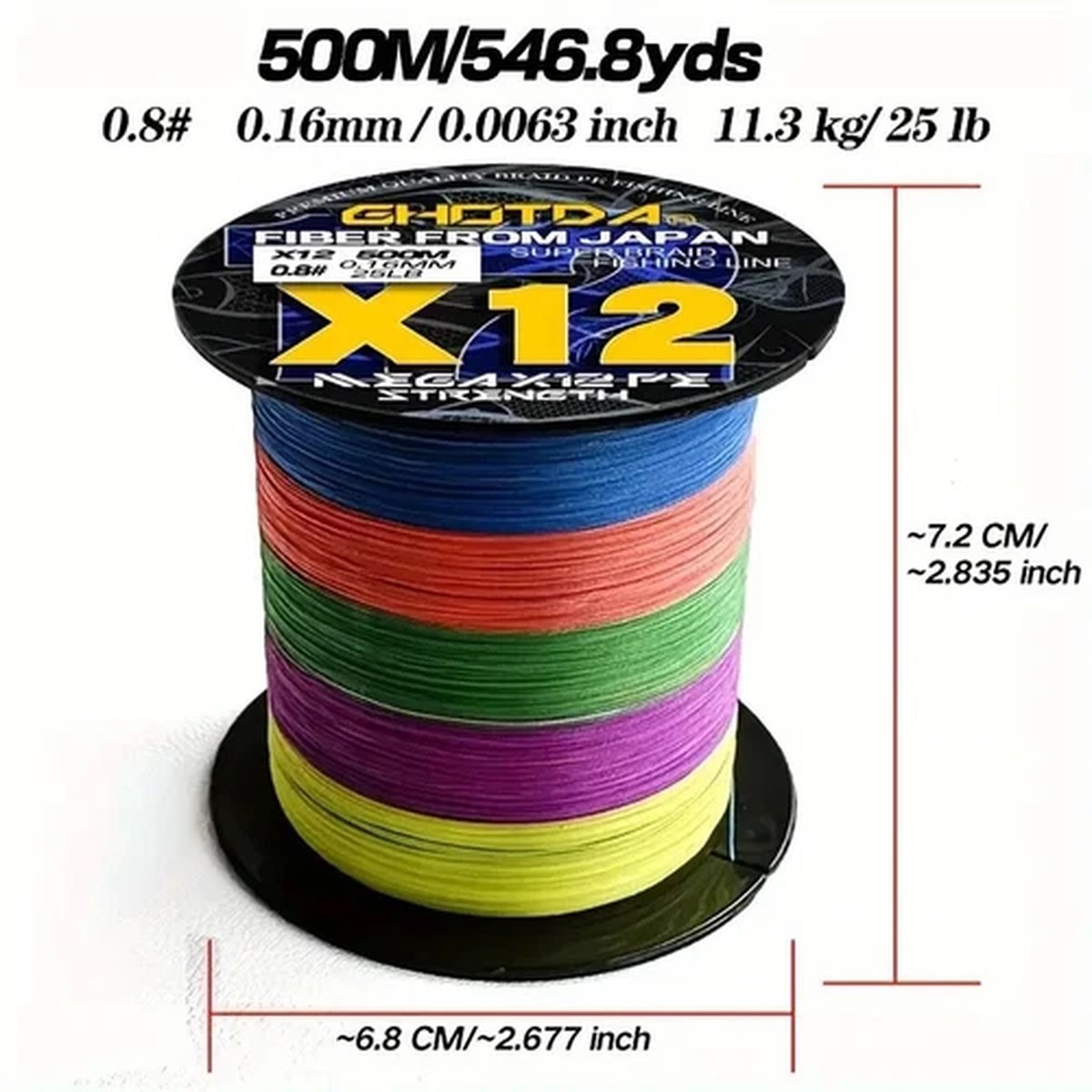 500m/546yds Sea Boat Fishing Line, High Strength Tough 12-strand PE Line, 25lbs