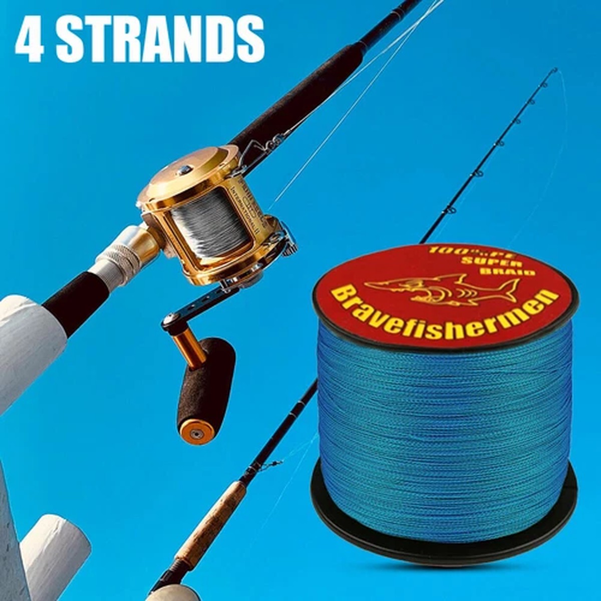 Blue 100-1000M Super Strong PE Lines Braided Sea Fishing Line 4 Strands 6-100LB
