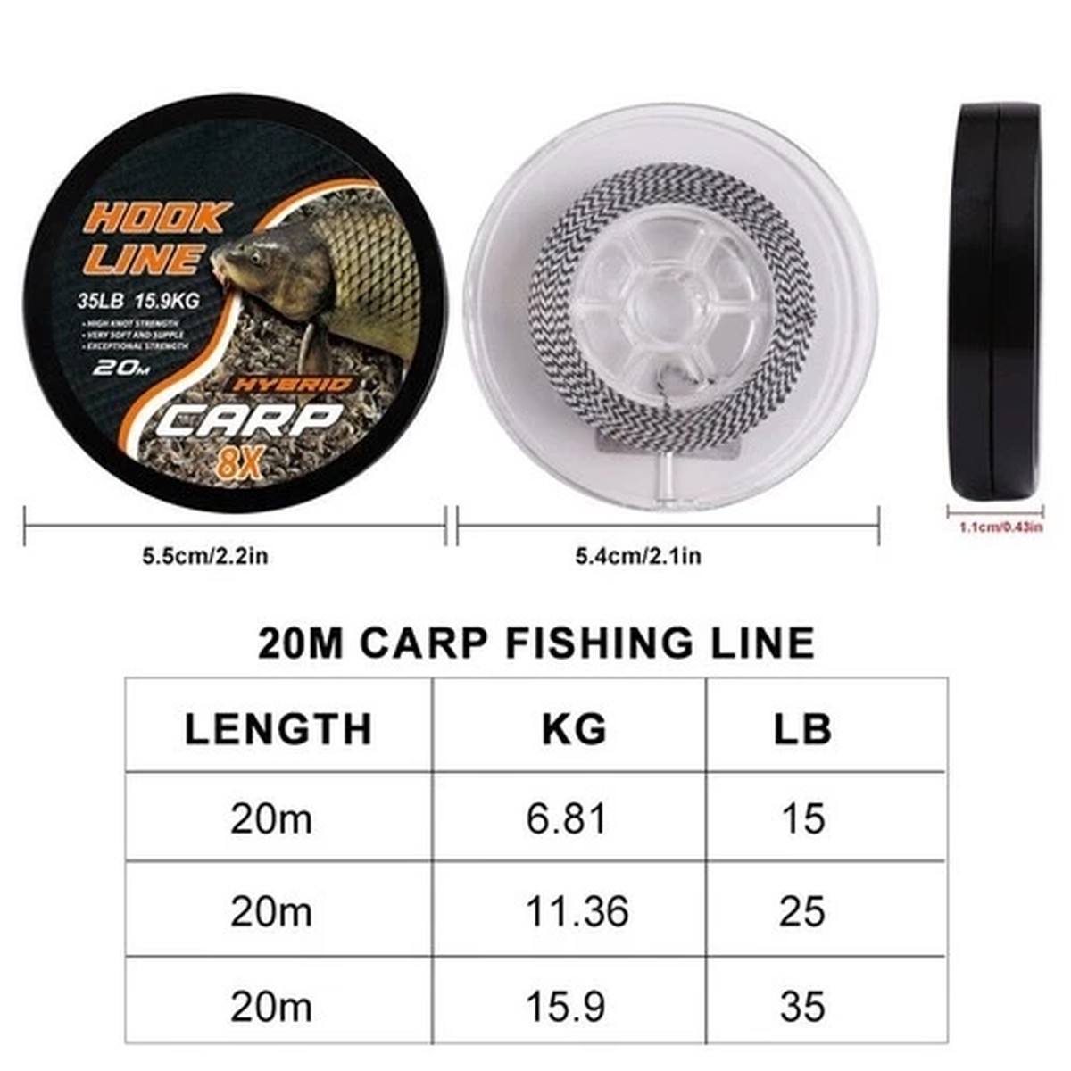 20 Meter 8 Braid Carp Fishing Line PE Material with 15LB 25LB and 35LB Strength
