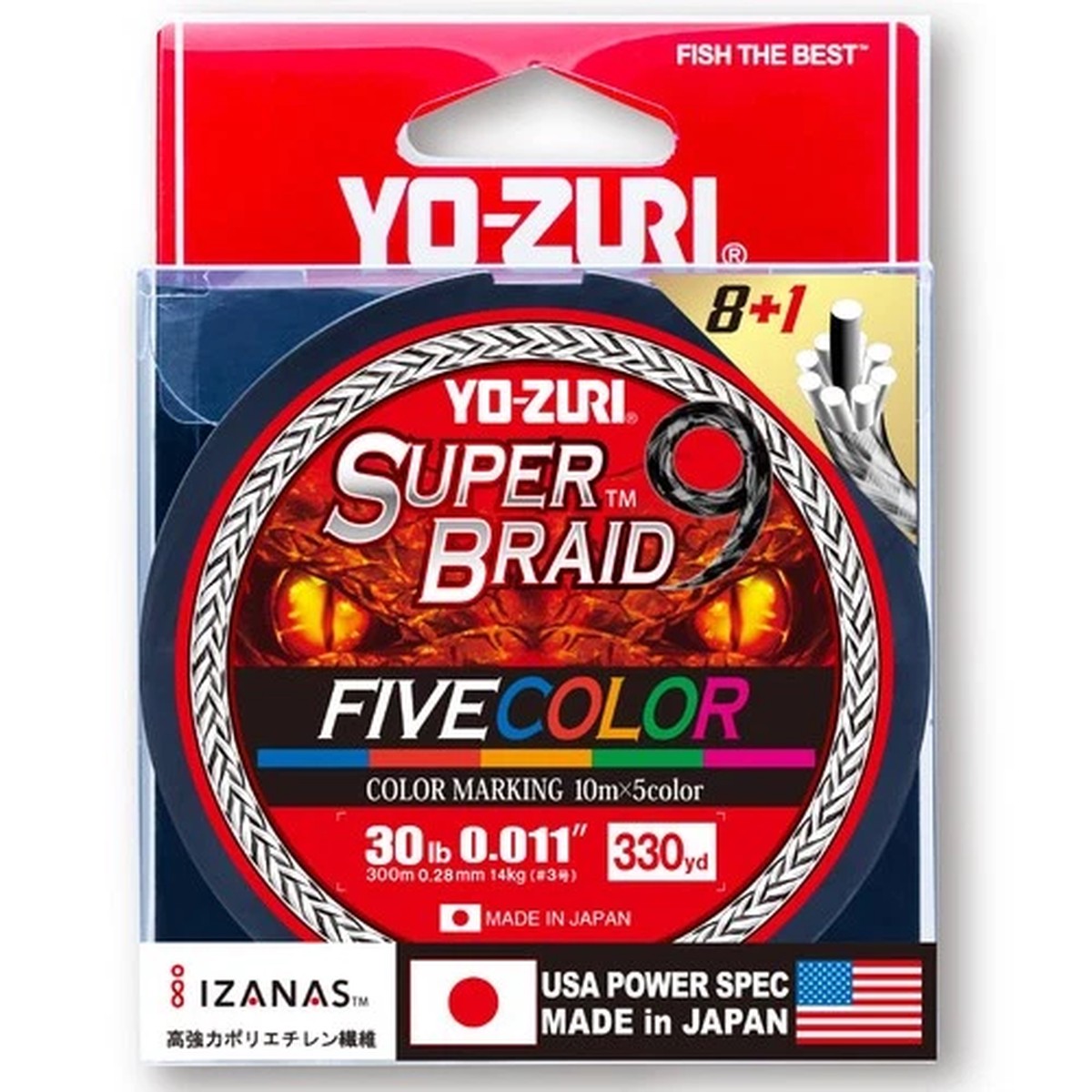 YO-ZURI PE Line Super Braid 9 Five Color 330 YDS 30 Lbs Colors: 5 colors