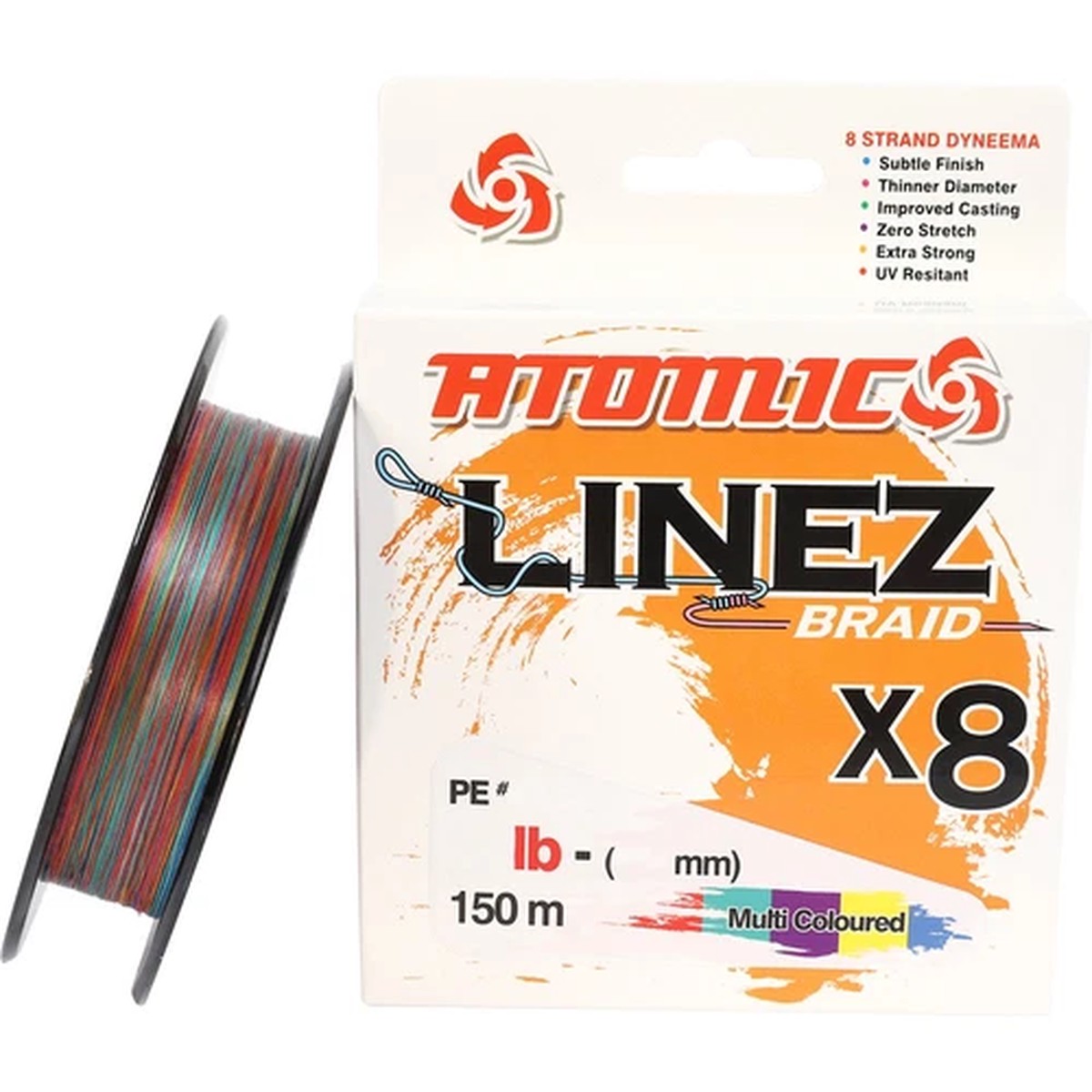 Atomic Linez Braid Fishing Line 8X Multi Colour 150m Ultra Japanese Fibres