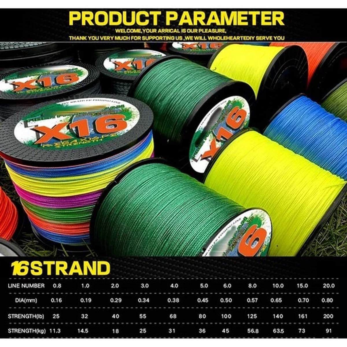16 Strands Fishing Line 500M Super Strong Dynema Braided Fishing Line 25LB-125LB