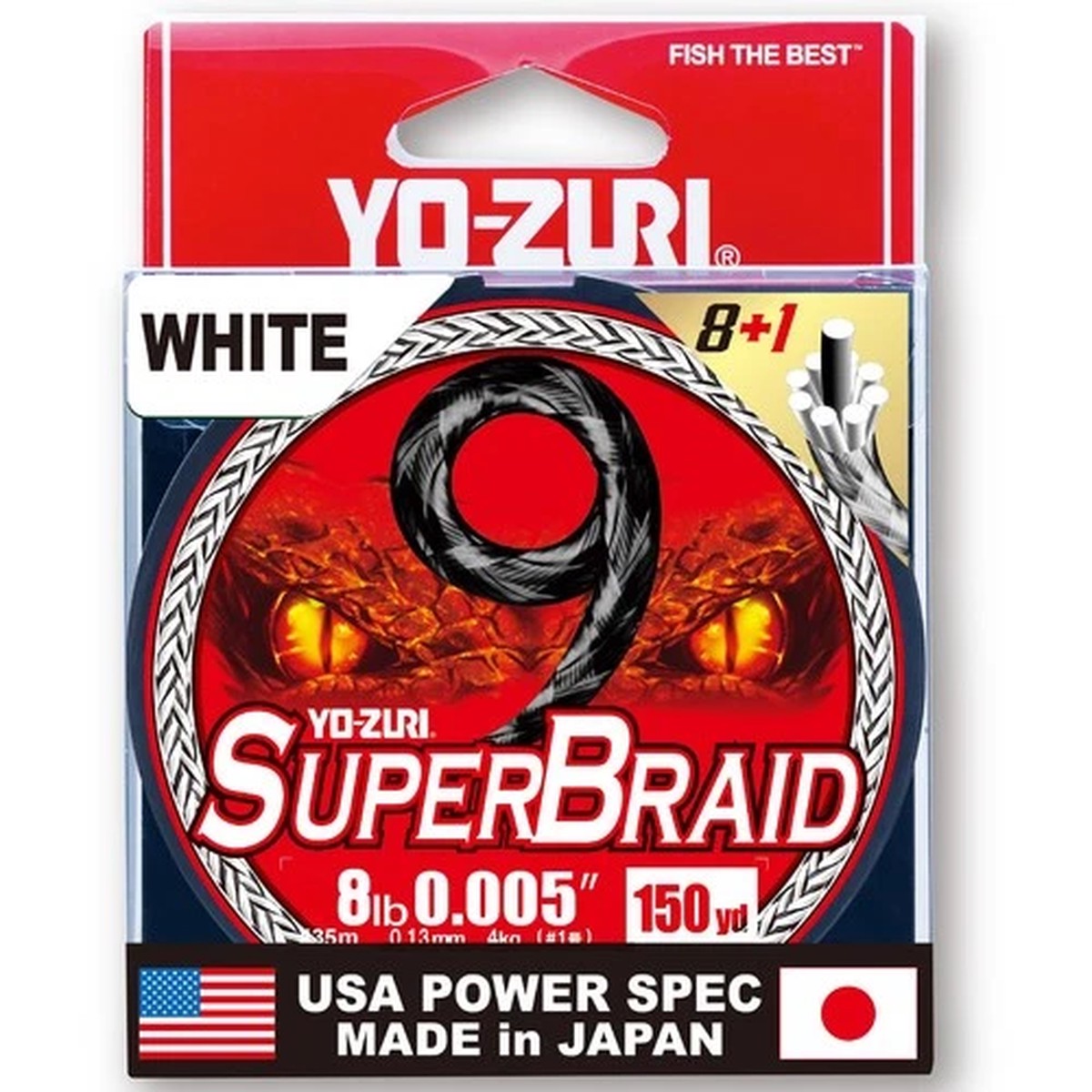 YO-Zuri SUPERBRAID 9 - Floating Braided Fishing LINE, 150 YD, White, 8 LB