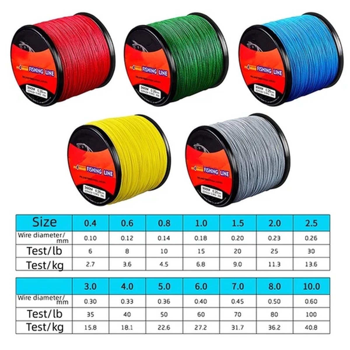 4Strands Braid PE Fishing Line 300M Strong Multicolor Multifilament Fishing Line