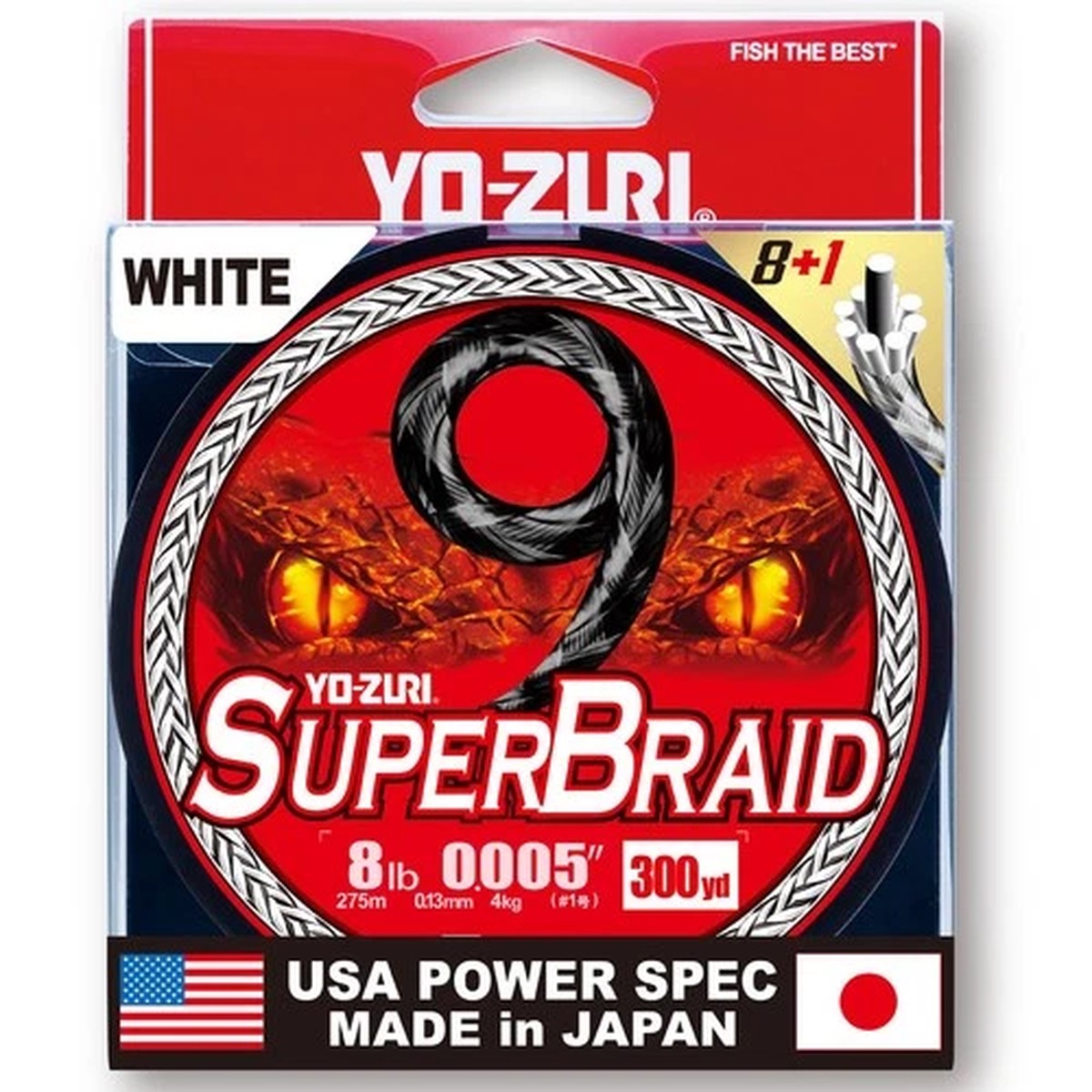 YO-ZURI PE Line Super Braid 9 300YDS 8Lbs Color: White