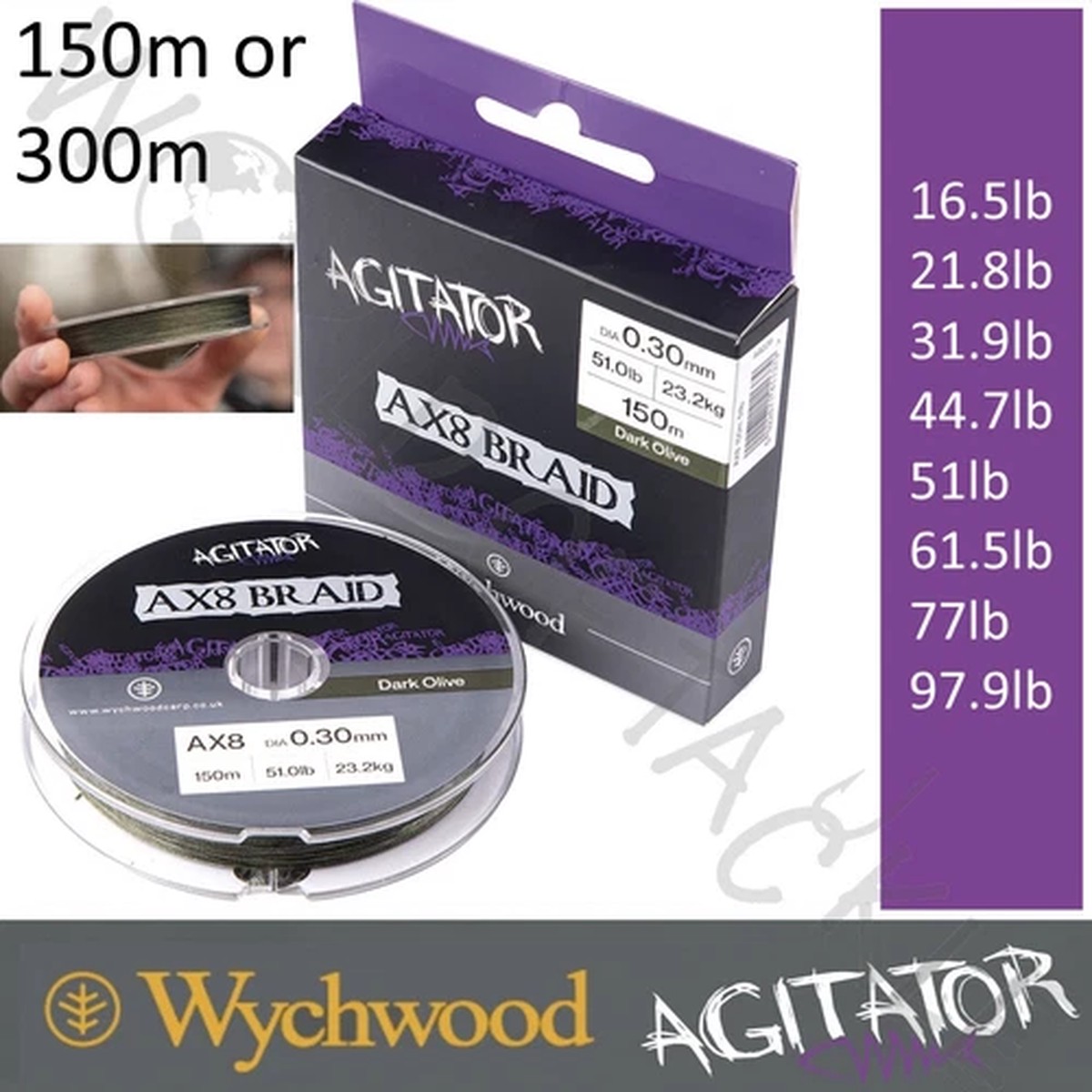 Wychwood Agitator AX8 Braided Fishing Line 150/300m 8 Strand Carp Pike Sea Braid