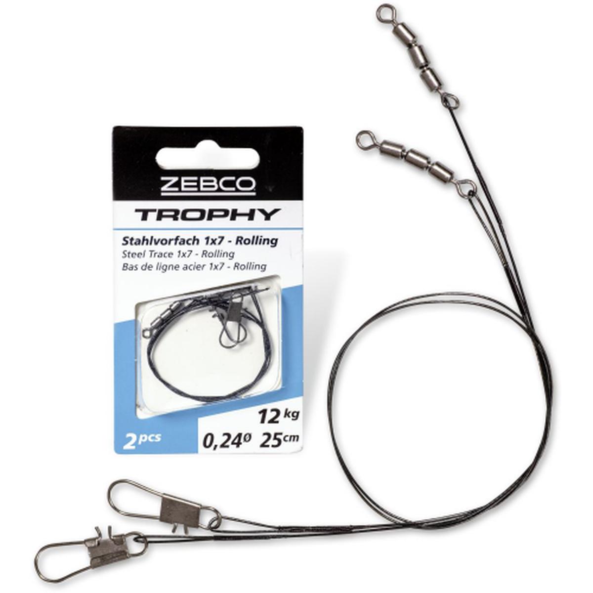Zebco Trophy Steel Trace 1x7 Rolling Leaders - 25cm 9kg