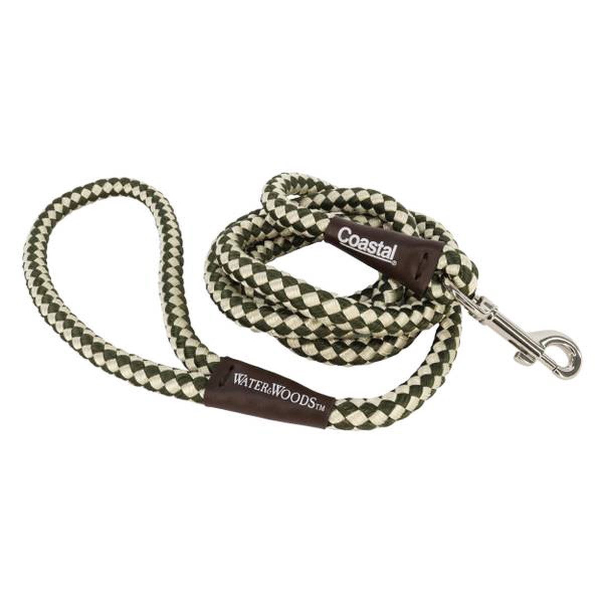 Water & Woods Braided Rope Snap Dog Leash Green & White