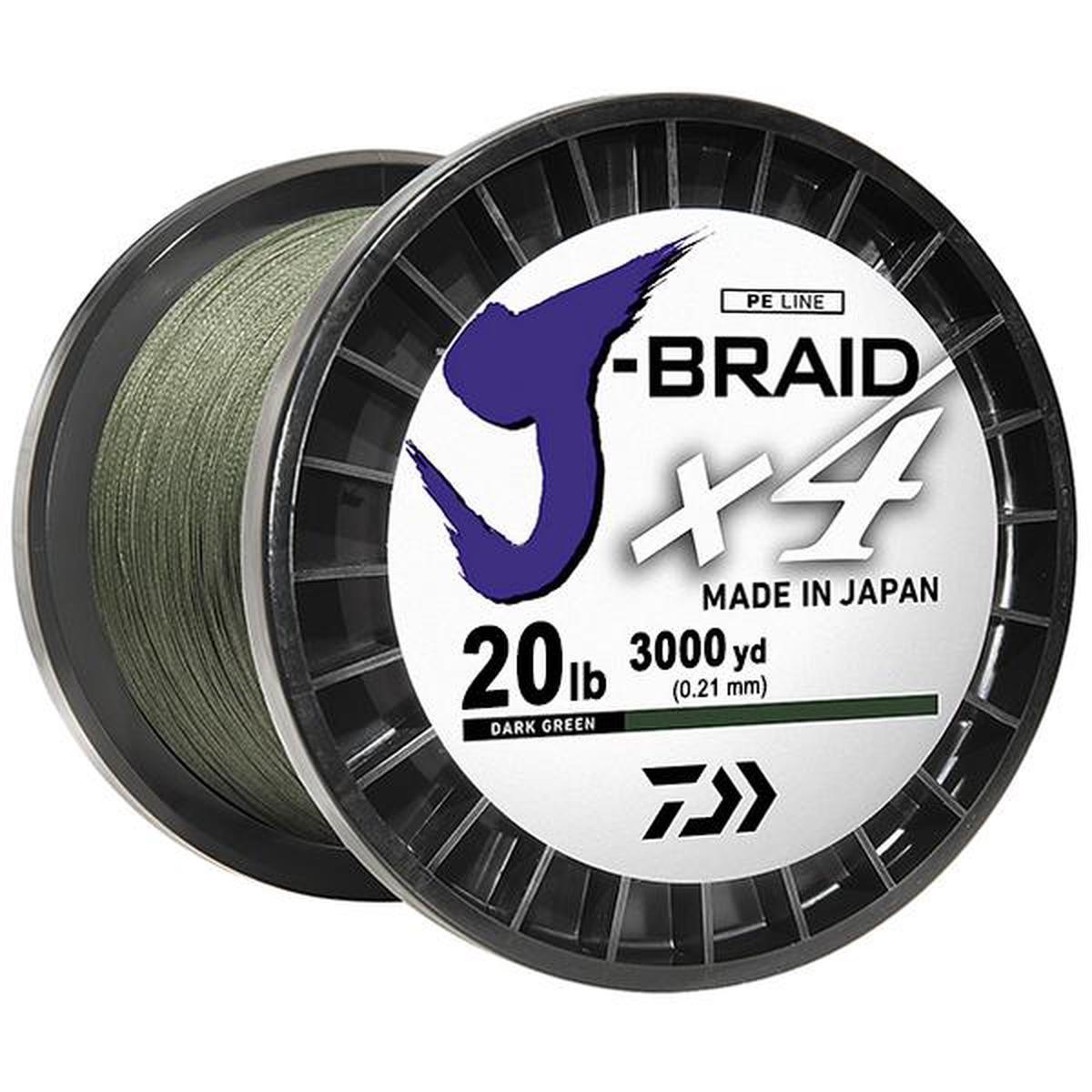 Daiwa J-Braid x4 4 Strand Braided Line - 20 Pounds 3000 Yards - Dark Green