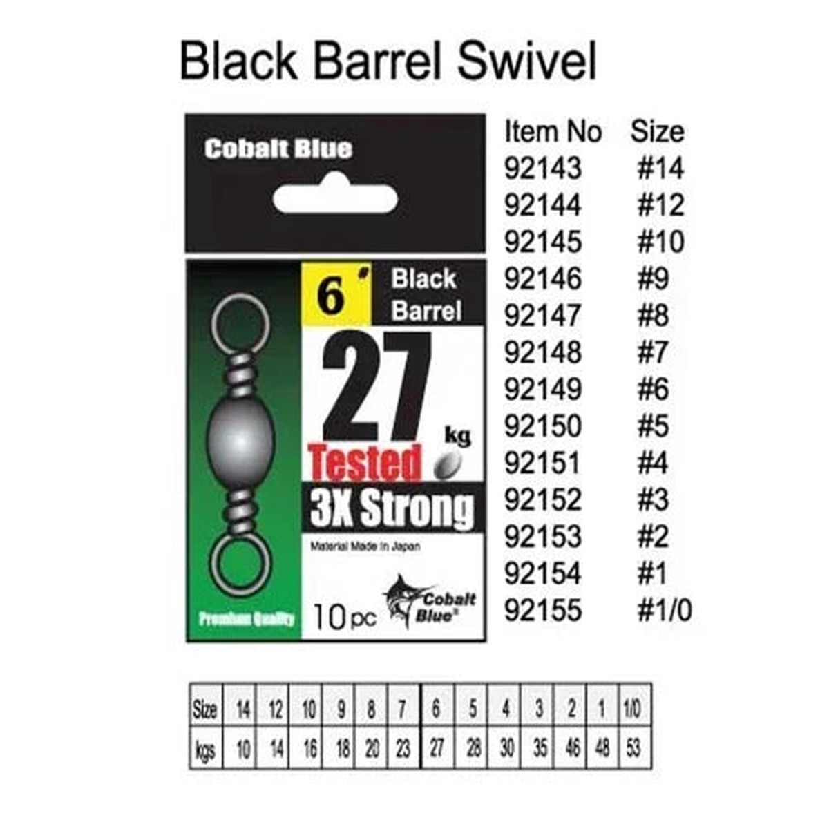 Cobalt Blue Black Barrel Swivel 10 pack