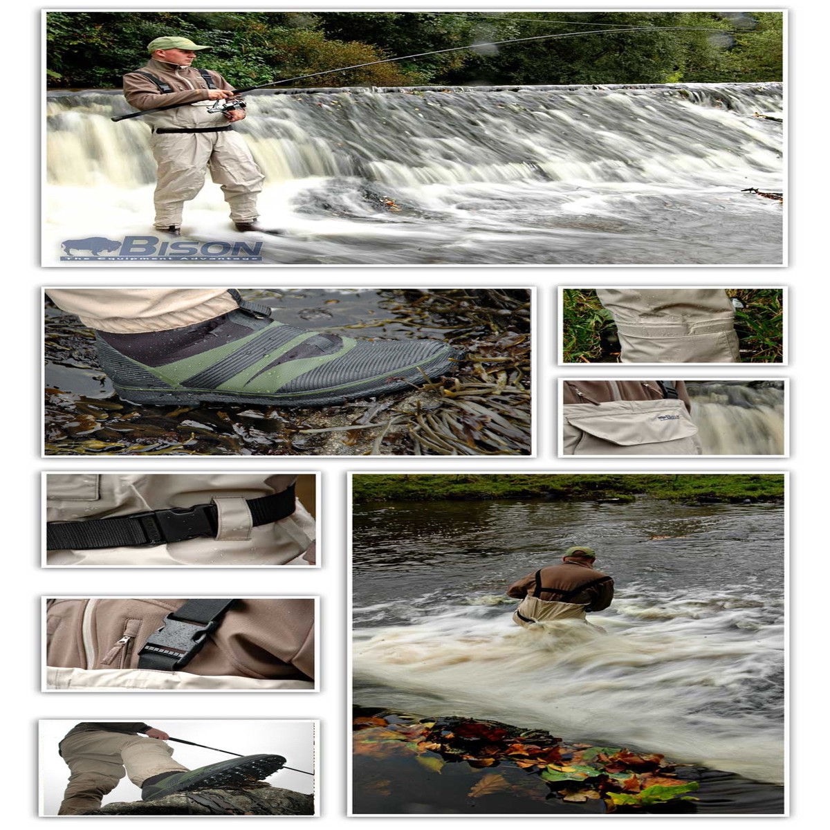 BISON BREATHABLE CHEST WADERS & FELT OR STUDDED SOLE NEOPRENE WADING BOOTS