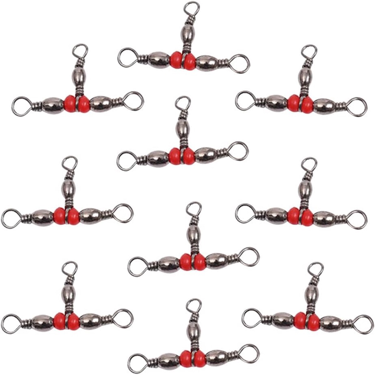 Trident PCS T-Style Split Ring Fishing Swivels with Red Beads - 360 Rotation